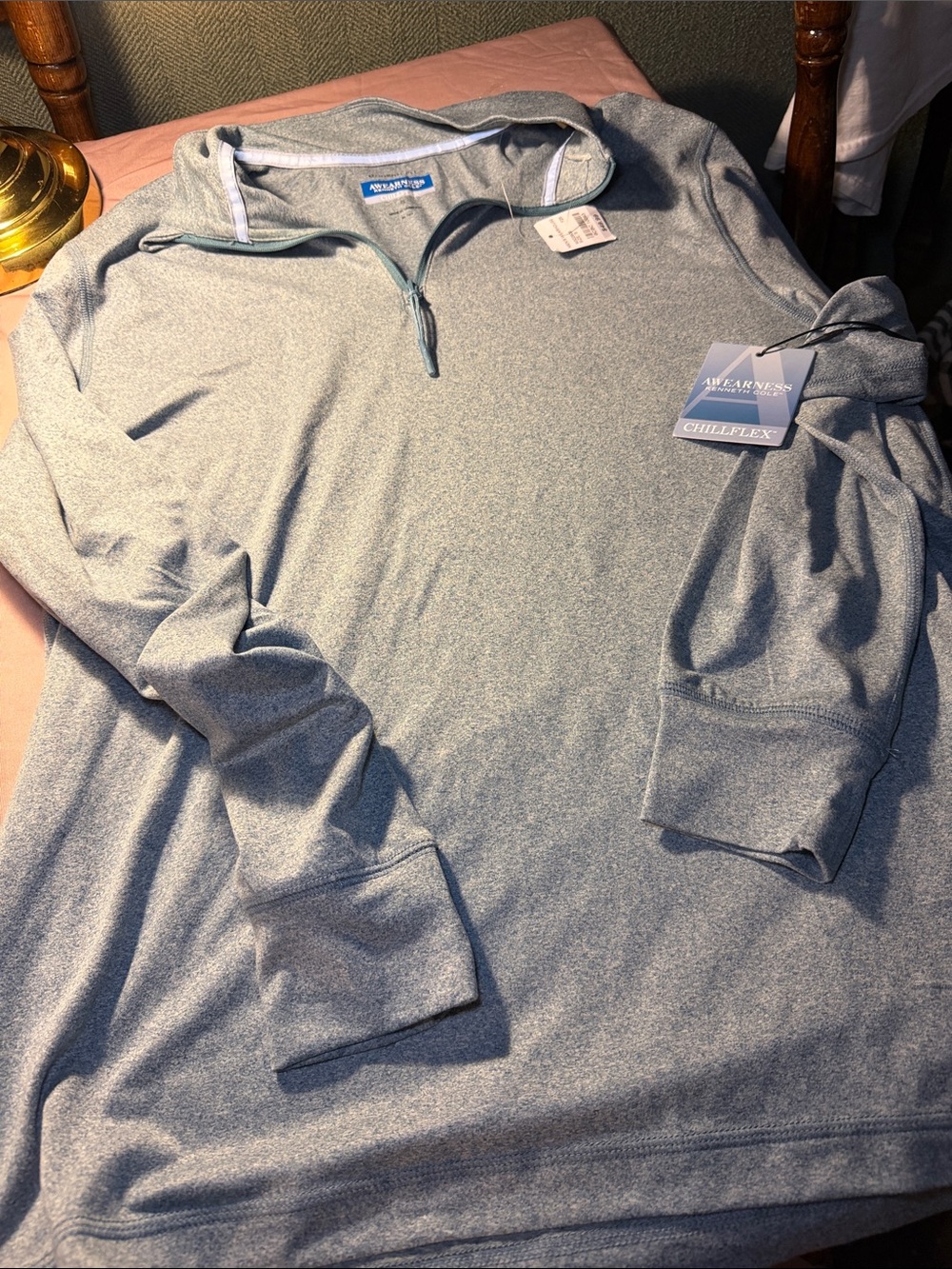 Kenneth Cole Men’s Heathered Light Blue Quarter-Zip Pullover